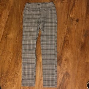 Light blue, white and black skinny dress pants.